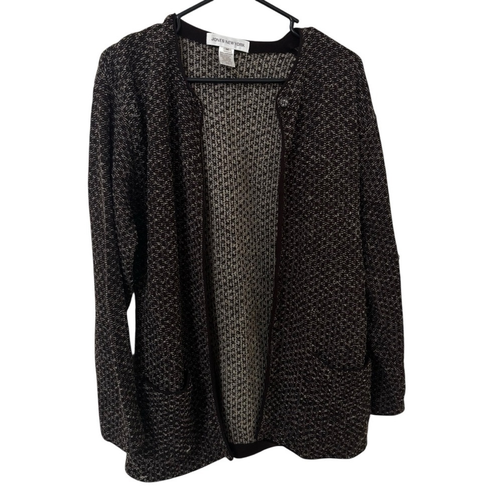 Jones New York lambswool blend knit button down long sleeve cardigan -brown tan